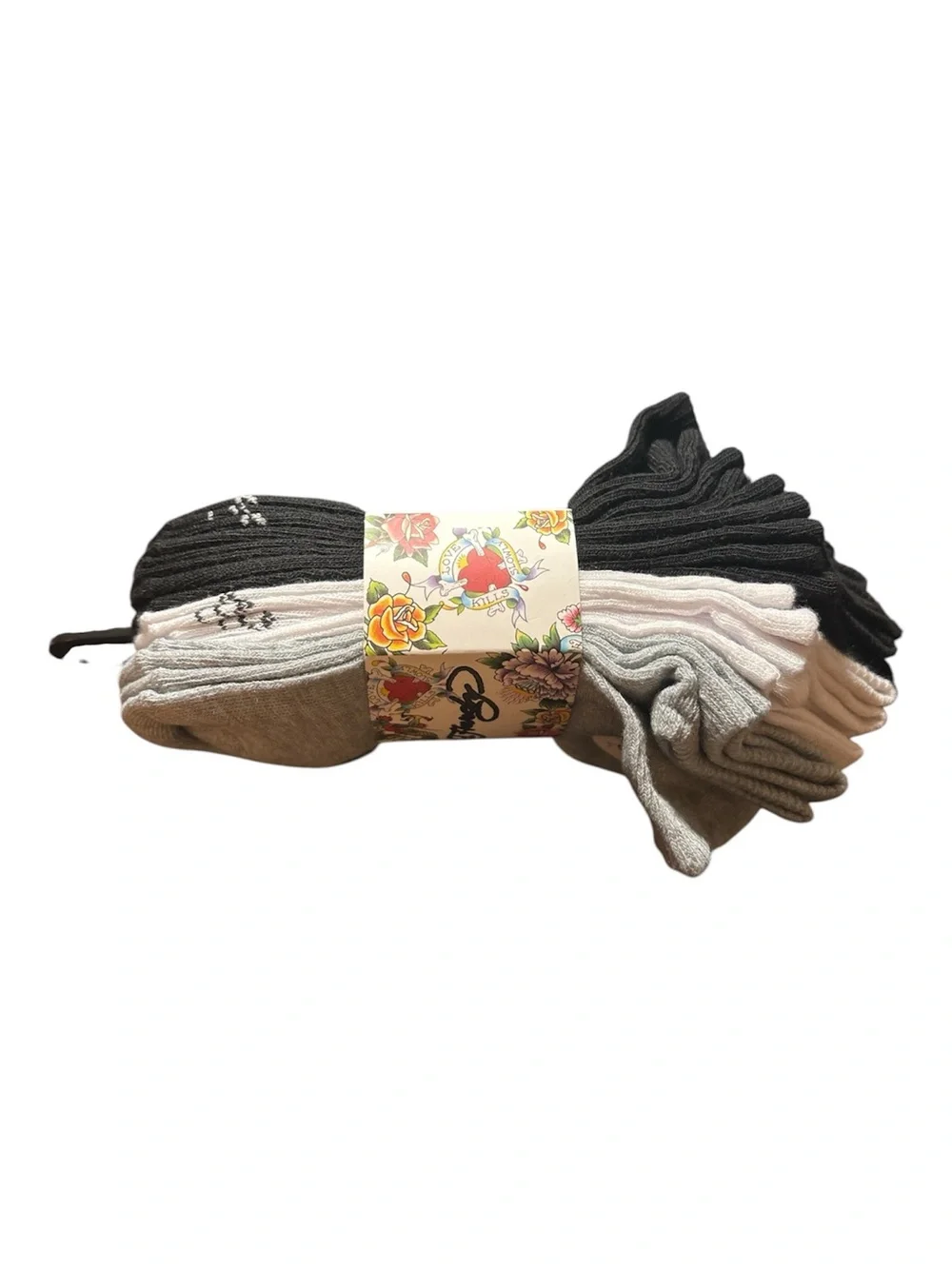 Ed Hardy Low Cut Socks 10 Pair Pack Black, White & Gray NWT